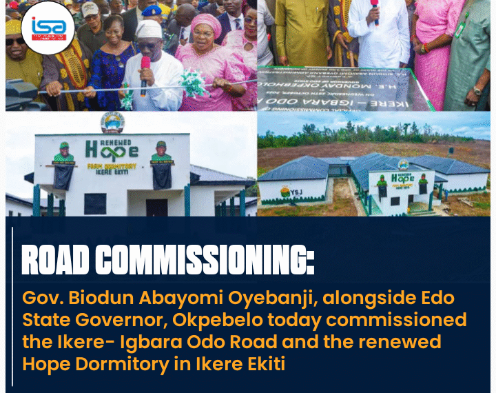 Governor Biodun Abayomi Oyebanji, alongside Edo State Governor, Senator Monday Okpebholo, today commissioned the Ikere–Igbara Odo Road and the Renewed Hope Dormitory in Ikere-Ekiti