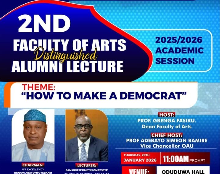 His Excellency, Governor Biodun Oyebanji is attending ,as Chairman, OAU’s 2nd Faculty of Arts Distinguished Alumni Lecture with the theme “How To Make A Democrat “.