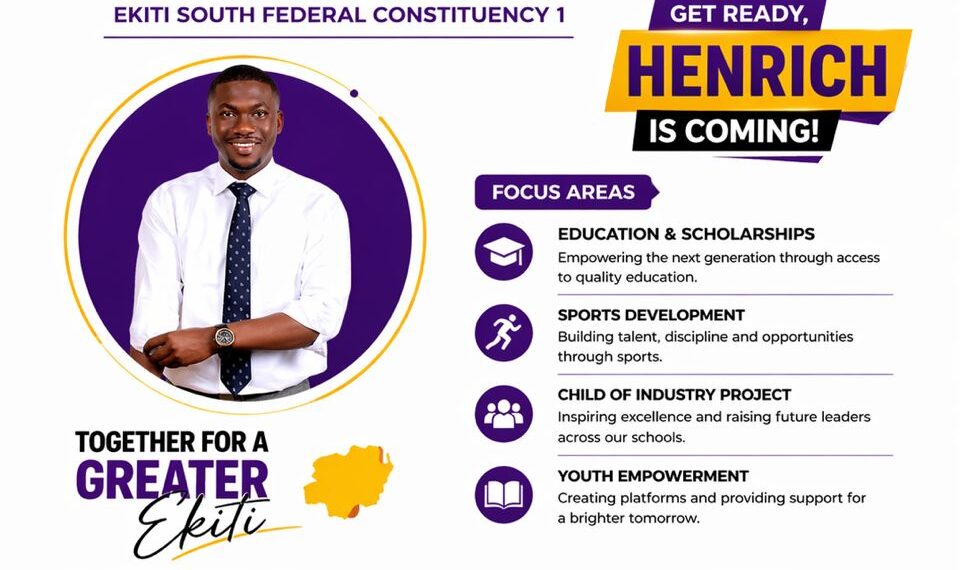 Engr. Henrich Bankole Akomolafe has already demonstrated a deep commitment to education and youth development across Ekiti South Federal Constituency 1