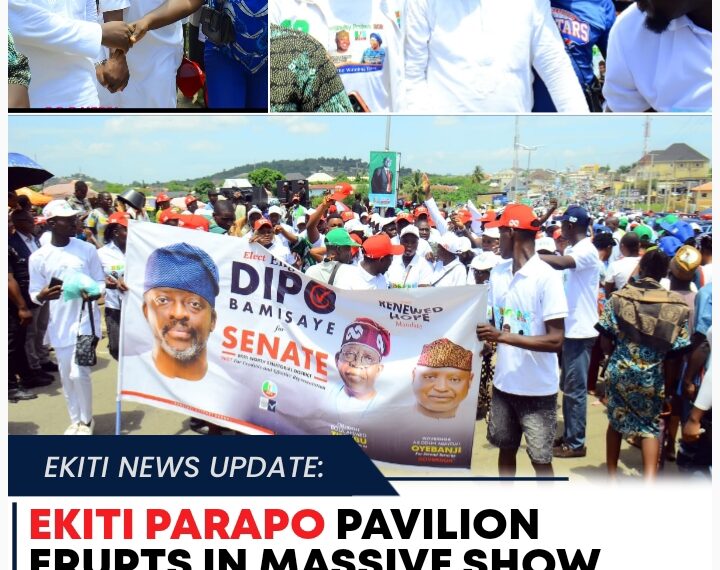 EKITI PARAPO PAVILION ERUPTS IN MASSIVE SHOW OF SUPPORT AS BAMISAYE DECLARES FULL BACKING FOR OYEBANJI’S RE-ELECTION